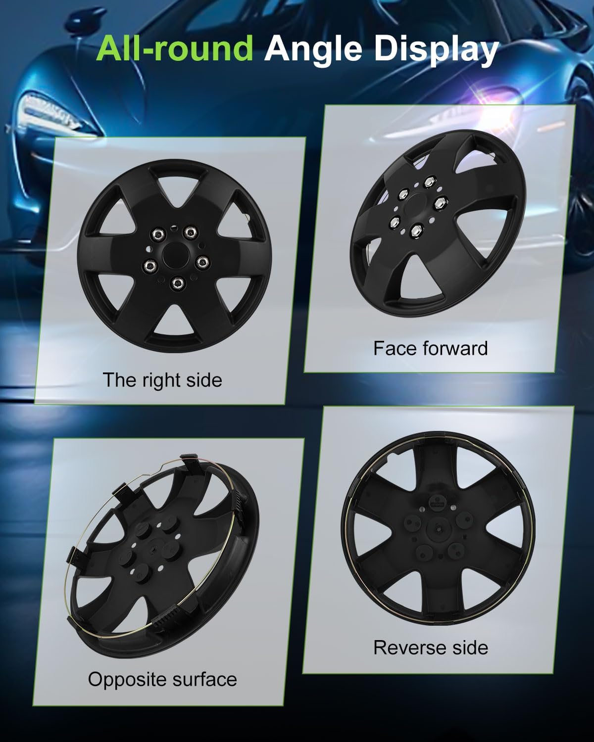 SCITOO 4pcs Set of 15-Inch Black Hubcaps can be Easily Installed on Car Truck SUV,Suitable for a Variety of Models,Beautiful and Rust-Proof