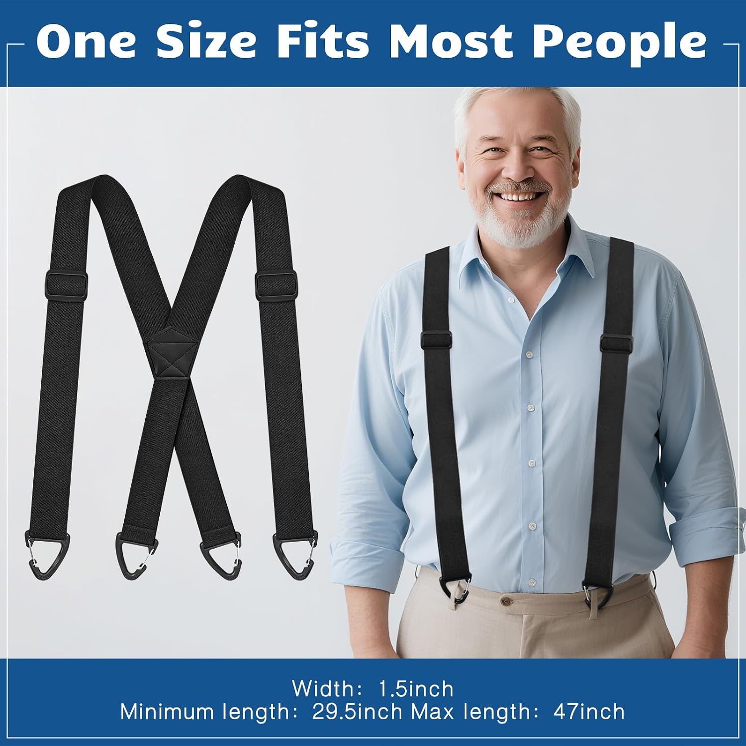 Suspenders for Men, 40mm Wide Elastic No Clip Mens Suspenders with Belt Loop Hooks for Work & Daily Wear