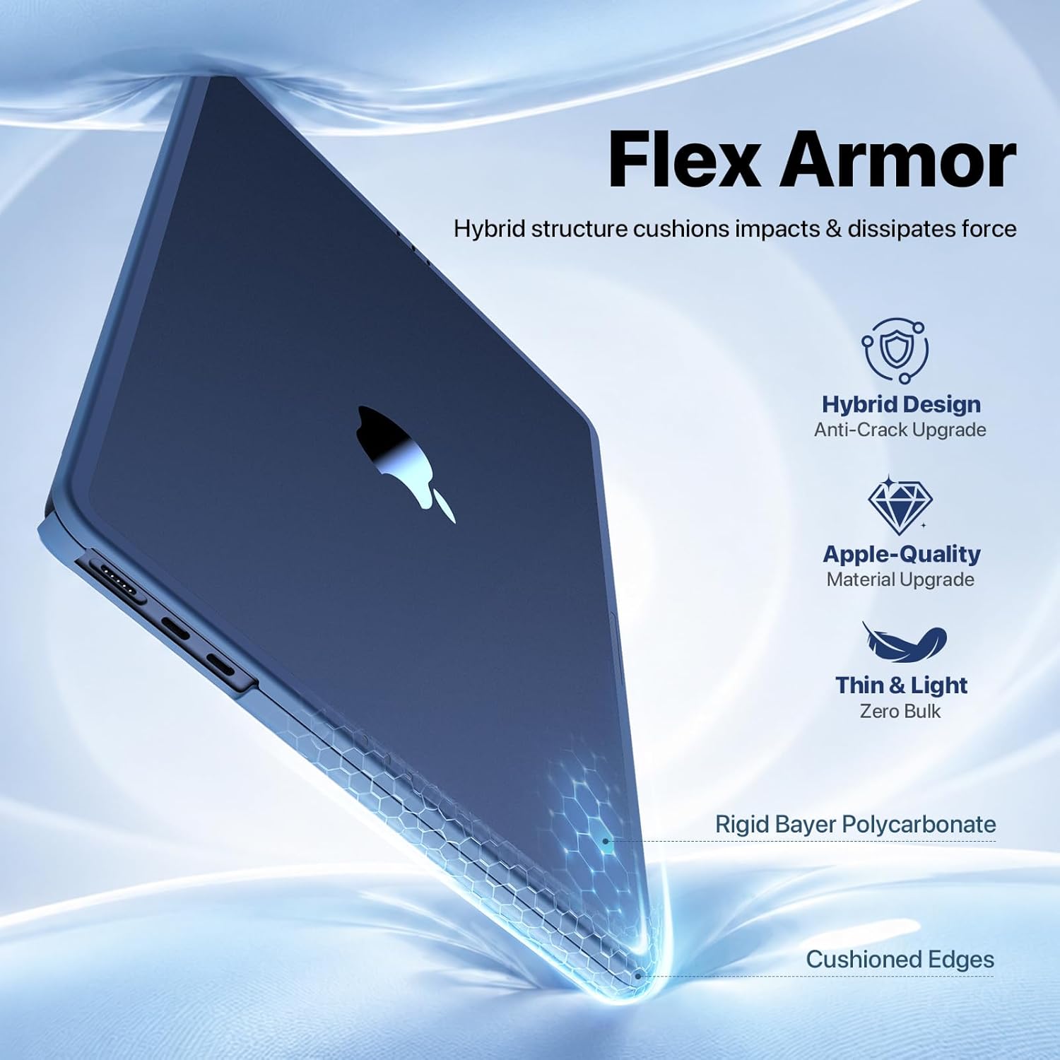 Soonjet FlexArmor for MacBook Air 13 inch Case | M5 M4 M3 M2 2026 2025-2022 | Hybrid Design, Cushioned Edges | Anti-Crack Upgrade | Ultra-Thin Cover Laptop Hard Shell 13.6'' | Flex Midnight Clear