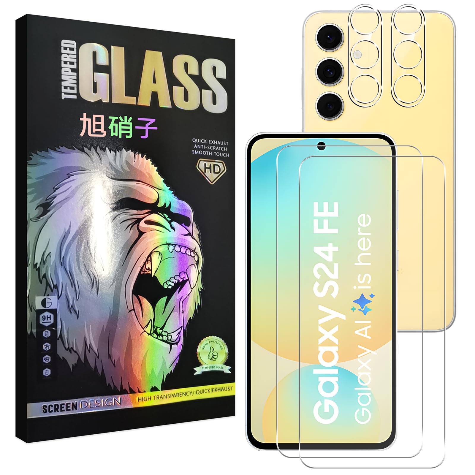 Galaxy S24 FE 5G フィルム 指紋認証対応【2+2 枚セット-AGC旭硝子】 Galaxy S24 fe ガラスフイルム 【2枚】+ レンズフィルム 【2枚】 ギャラクシー S24 FE 液晶保護フィルム さらさら 強化ガラス 液晶 ガラス ケース 【 日本旭硝子素材採用 硬度9H 耐衝撃 飛散防止 超薄 厚さ0.26mm 気泡ゼロ 3D Touch対応 高感度 撥油性 指紋防止 超耐久 ラウンドエッジ加工 】 TZ-S24FETM4