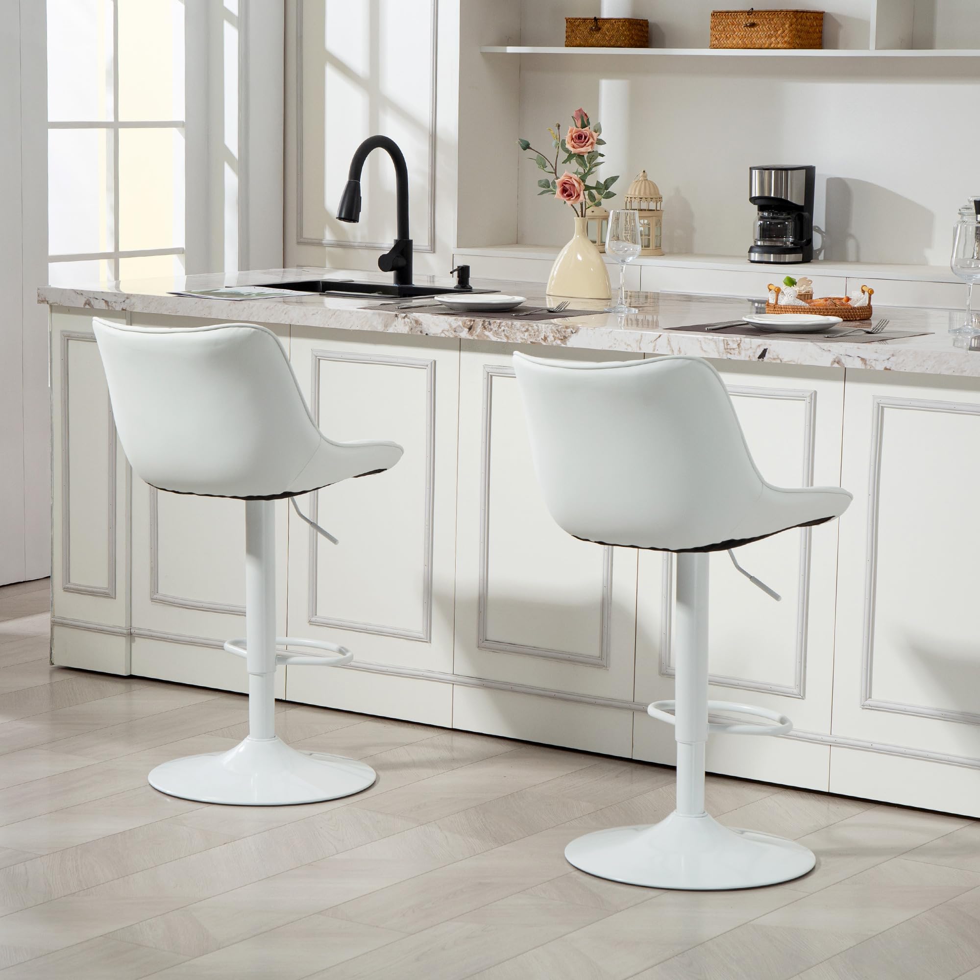 HOMCOM Lot de 2 Tabourets de Bar Hauteur Réglable 92-110cm Acier Blanc
