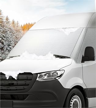 Exterior Windshield Cover for Mercedes Sprinter 2007-2026, Oxford | Front Window Sunshade, Exterior Windshield Cover for Ice & Snow, Silver with Mirror Cutouts