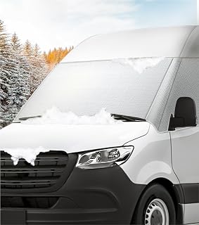 Windshield Cover for Mercedes Sprinter 2007-current, Thick Oxford Front Window Sunshade, Exterior Windshield Cover for Ice & Snow, Gray with Mirror Cutouts
