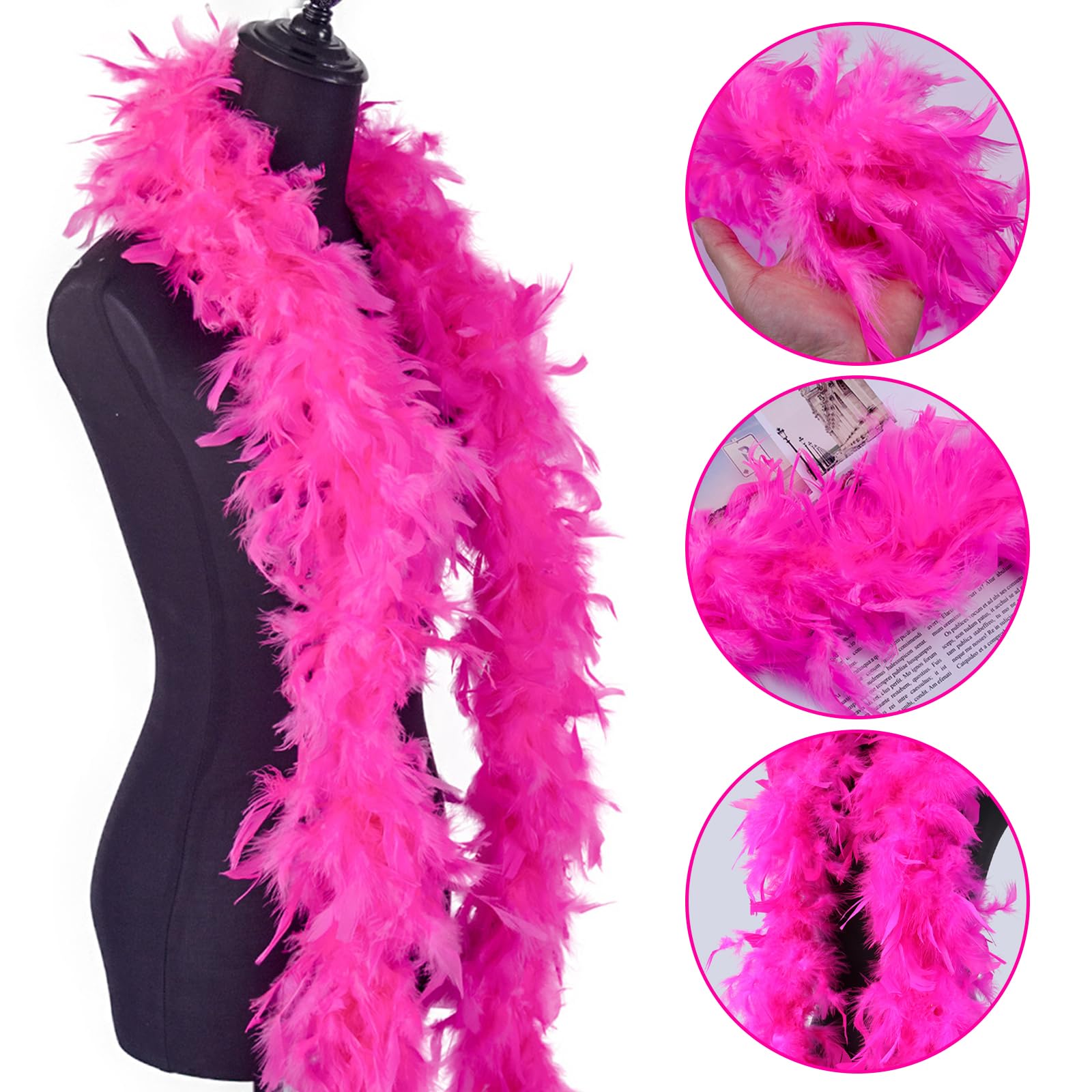 EDLMKM 1 Set Hot Pink Feather Boa 2M and Heart Rimless Sunglasses, Turkey Boa Feathers for Halloween Christmas, Carnival - Image 3