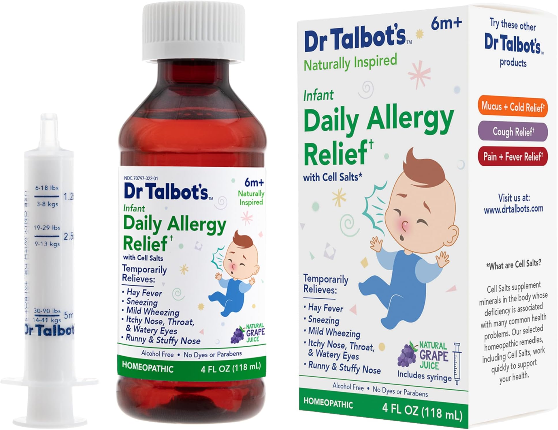 Dr. Talbot's Infant Daily Allergy Relief Liquid Medicine, Naturally Inspired for Babies, Includes Syringe, Grape Juice Flavor, Purple, 4 Fl Oz
