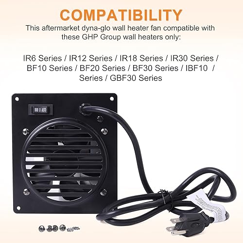 Miniatura 6 de Adviace Ventilador de ventilador de pared para Dyna-Glo, Mr. Heater y Kozy World Vent Free Heaters, WHF100 Dyna-Glo Calentador para Dyna-Glo NG, LP,