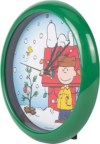 Miniatura 3 de Mark Feldstein & Associates Peanuts Dog House Plays Carols - Reloj de pared de Navidad de 8 x 8 pulgadas