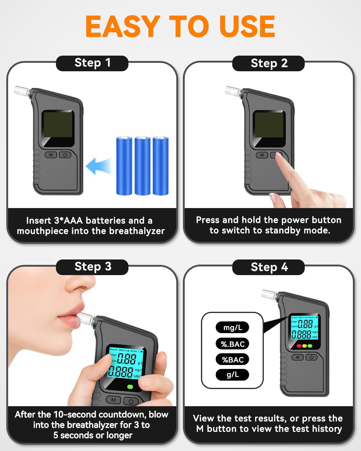 Alkoholtester Digital, Präzises Promillemessgerät mit LCD & Sprachansage mit 10 Mundstücken Digitaler LCD-Anzeige, Atemalkoholtester Heim Partygebrauch
