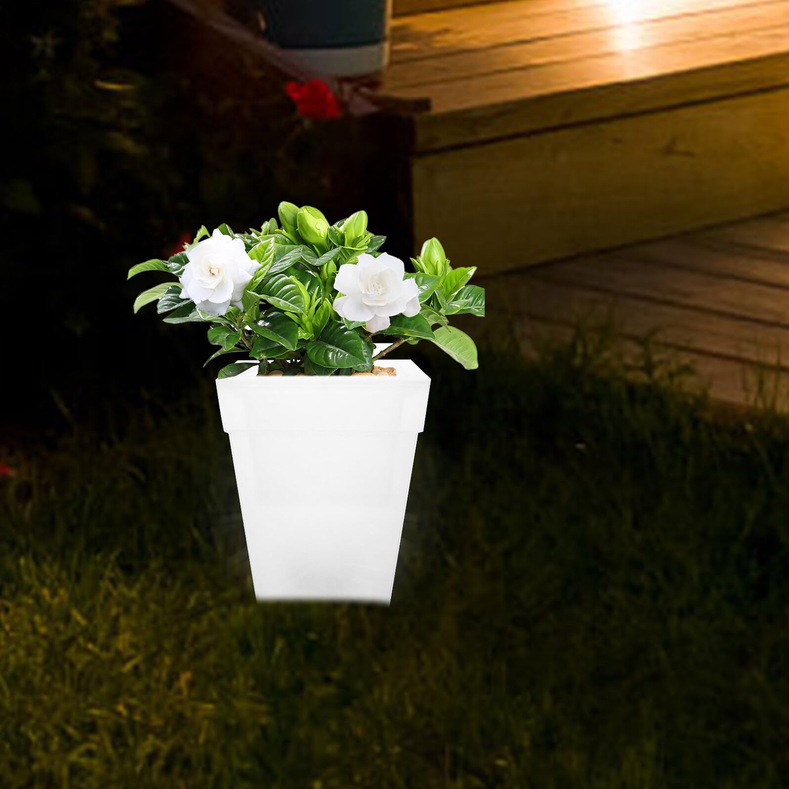 Lampada Solare per Fioriera da Giardino Vaso di Fiori Decorativo in Plastica Fioriera Luminosa da Esterno Luce Bianca per Prato e Cortile