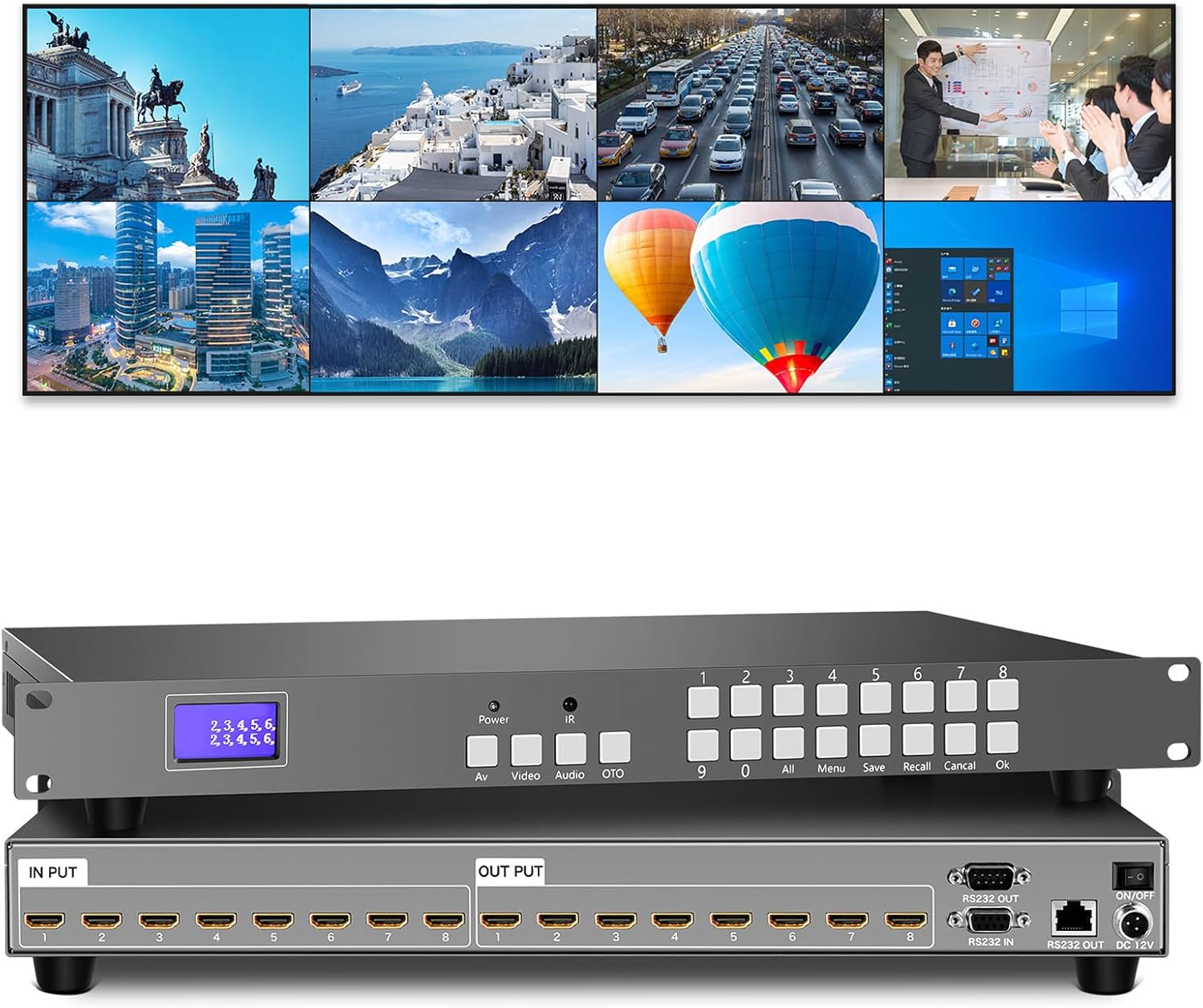 ICUIXIAN HDMI Matrix 8x8 1920P Rackmount HDMI Matrix Switch 8x8 Support RS232-IR-WEB Control，HDMI1.4a，EDID Management，HDCP，Dolby Digital，DTS-HD Main Audio Transmission (8 Input /8 Output Matrix)
