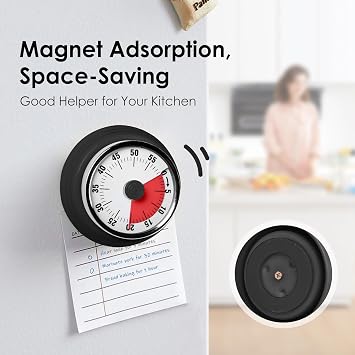 Visual Timer, Teeloray 60-Minute Countdown Timer with Magnetic Base (Black)