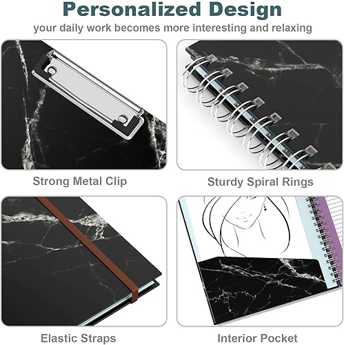 Miniatura 6 de Hongri Folio portapapeles con bloc de notas forrado recargable, carpetas de 8.5 x 11 pulgadas con almacenamiento de 10 bolsillos, cartera en