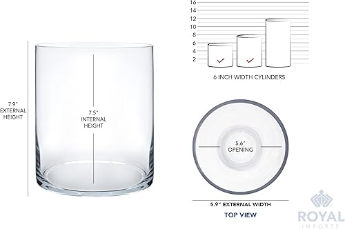 Miniatura 5 de Royal Imports Jarrón de Cristal para Flores Pieza Central Decorativa para el Hogar o Boda - Forma de Cilindro, 8" de Alto, Apertura de 6",