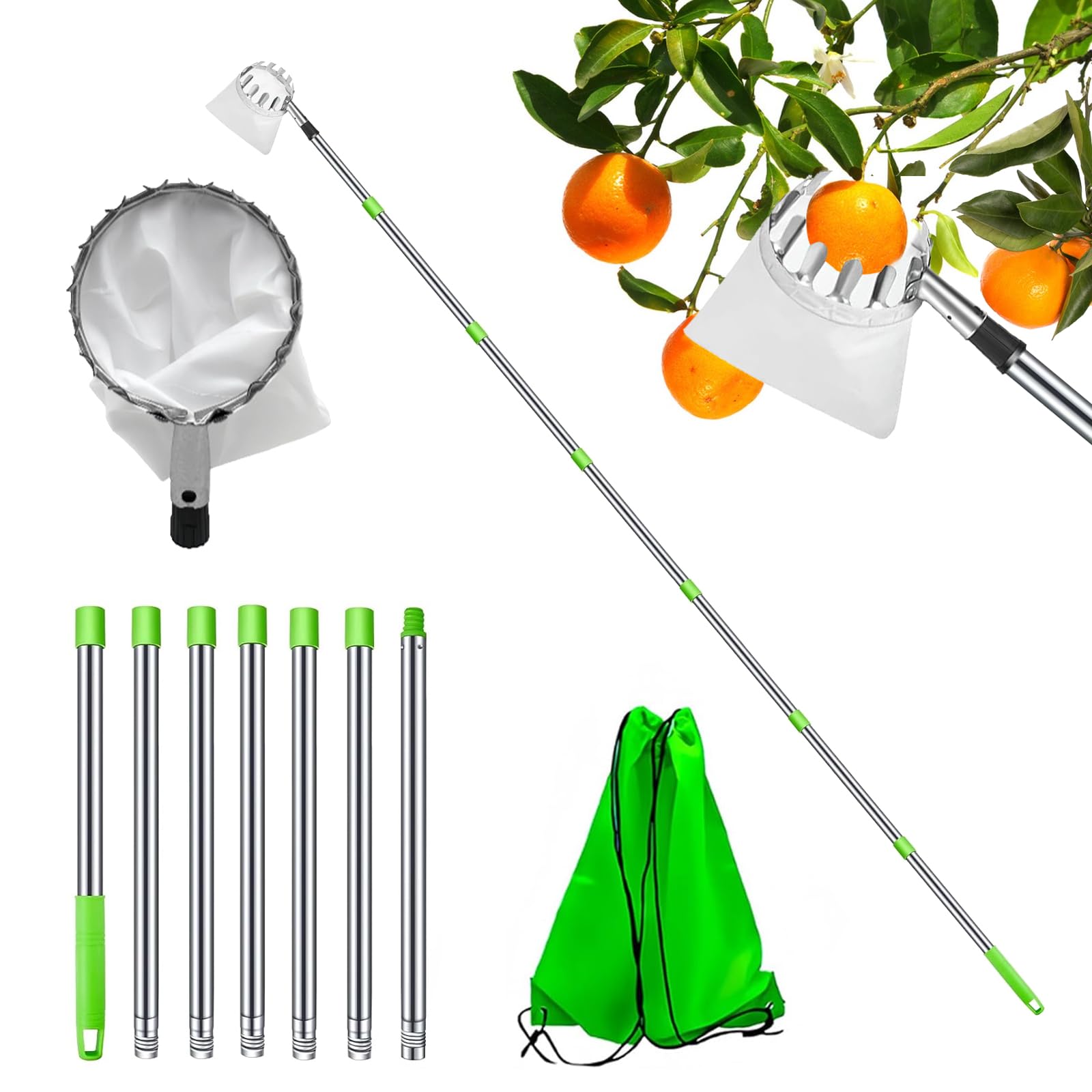 Raccogli Frutta,Raccogli Frutta con Palo in Acciaio Inox Leggero,2.8m Raccoglitore di Frutta,Diametro 13 cmMela Raccoglitrice,Raccogli Frutta da Albero con Testa a Cestello,Raccogli Fichi