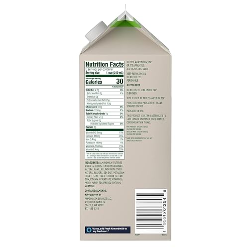 Miniatura 2 de Fresh Marca: leche de almendra sin azúcar de vainilla, 64 onzas líquidas (Previously Happy Belly)