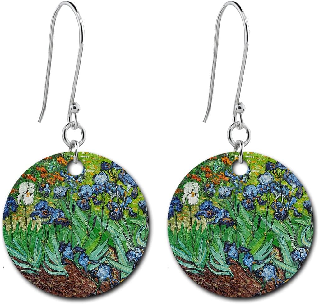 Van Gogh Earrings - Irises on Sterling Silver - Double-sided - Permanent and Waterproof - Handmade in the UK by Fiona Dane