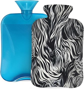 Hot Water Bottle with Soft Cover 2L Leakproof PVC Hot Water Bag for Pain Relief, Period Cramps, Hand Feet Warmer, Ideal Gift for Women & Men Zebra Skin Print