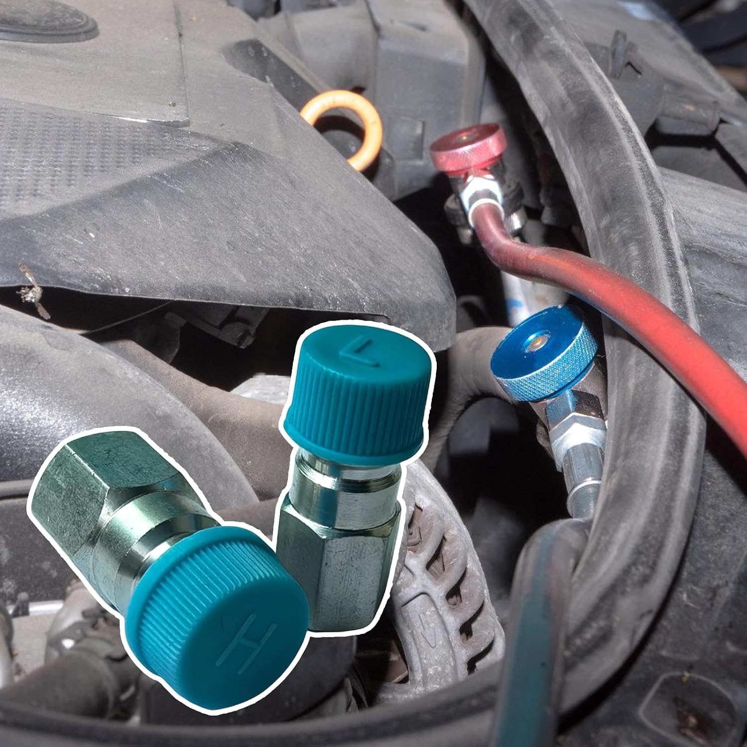 Complete 12 to R134a Coolant Conversion Set with Seal Valves & Cover Hose Fitting Adapter for 508 Compressor Conditioning Coolant Conversion Set