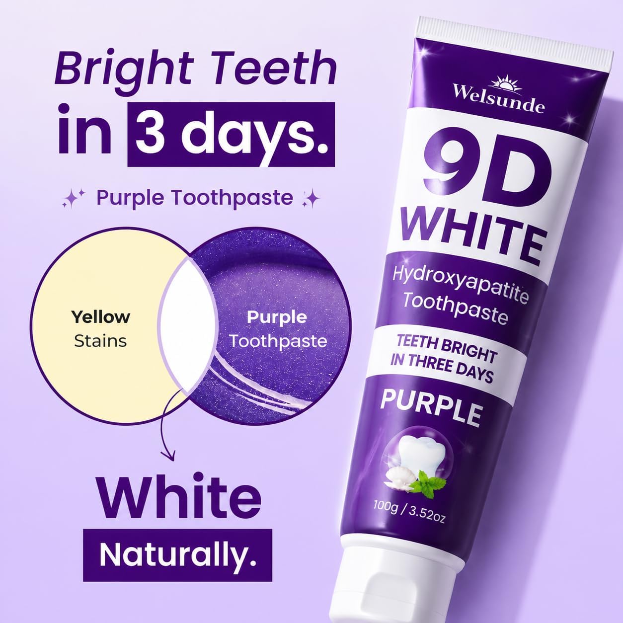9D White Hydroxyapatite Toothpaste Purple, Fluoride Free,Brightens Teeth image 3