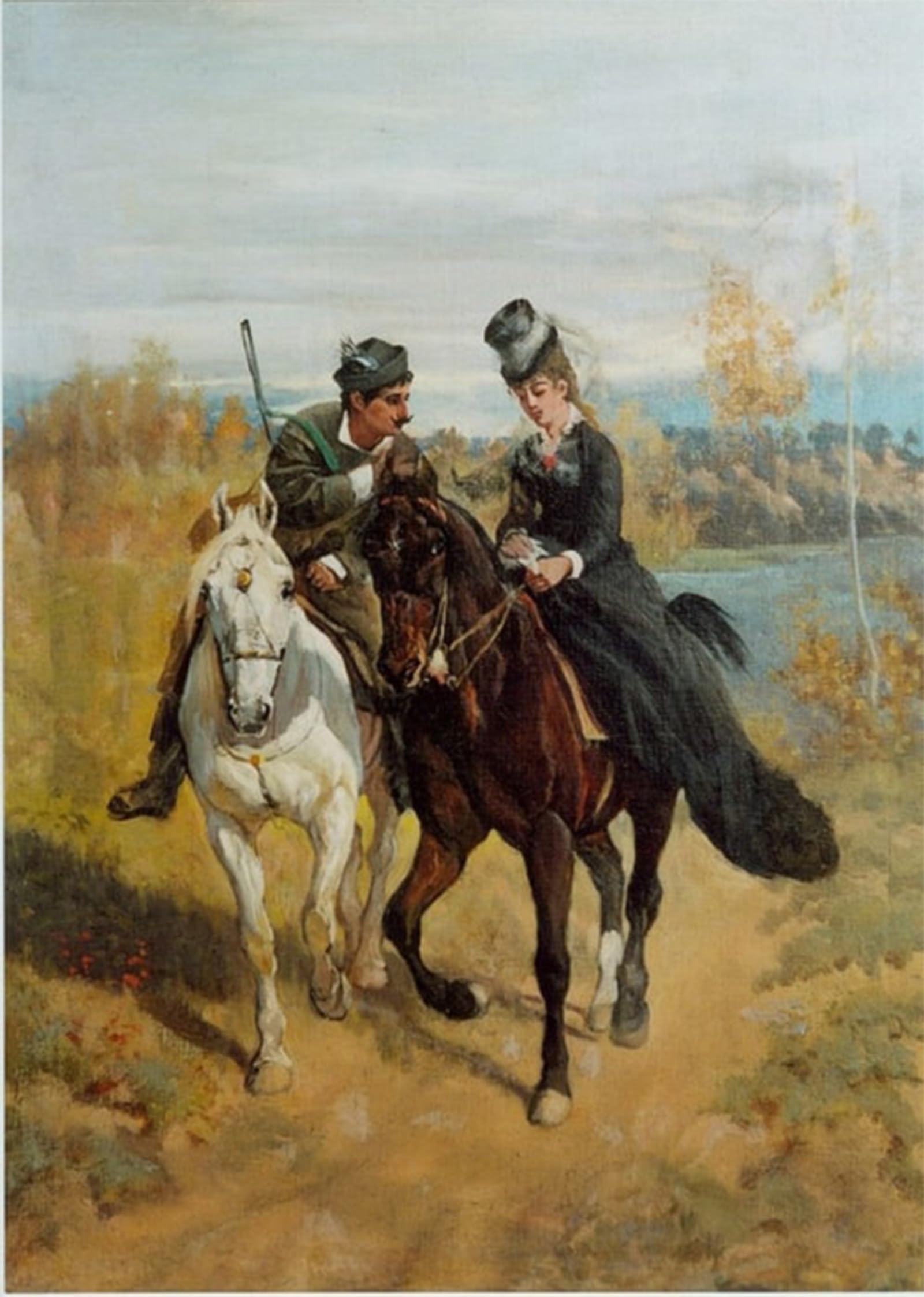 ARTXLXXBN Famous Painting Canvas Artwork Graffiti Print Zwei Reiter by Edward Mateusz Portrait Canvas Image for Home Decor 60x90cm