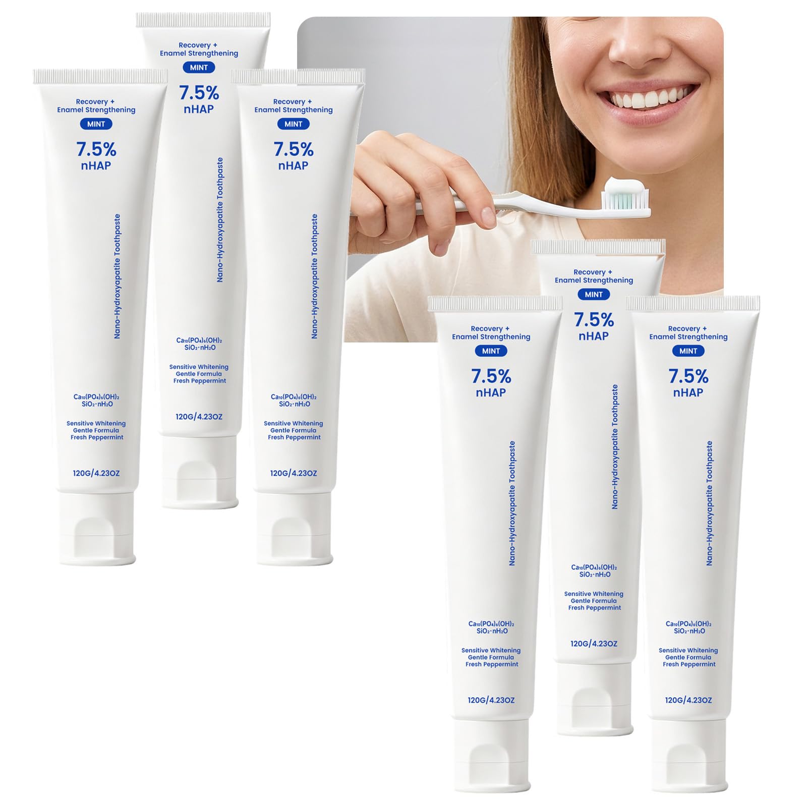Dentifricio sbiancante alla menta, pasta per la rimozione delicata delle macchie, gel per macchie superficiali, crema alla menta fresca, dentifricio delicato per l'igiene orale quotidiana (6PCS)