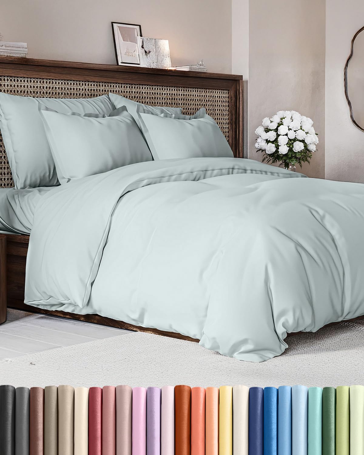 Duvet Cover Queen Size - Extra Soft Queen Size Duvet Cover - Lightweight & Breathable - Easy Care & Fade Free with Zipper Closures and Ties - 90" x 90" Inches - (Ice Blue) Comforter Not Included