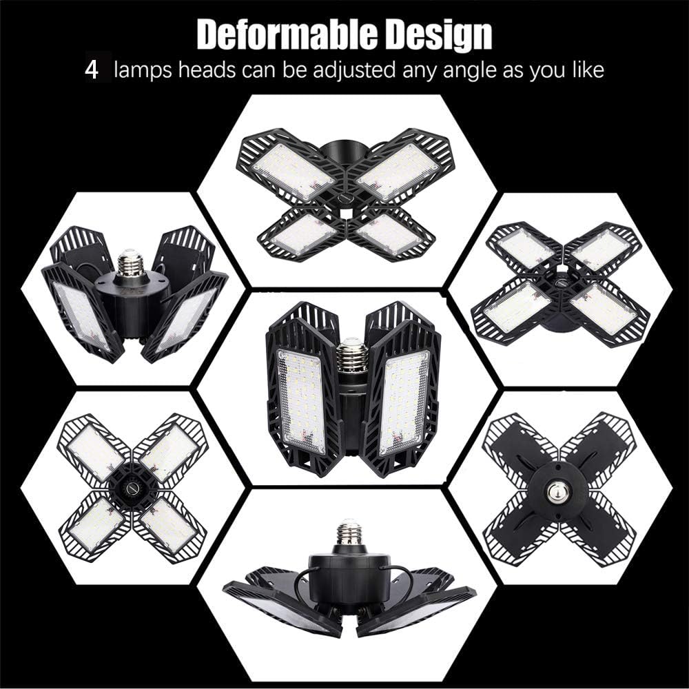 Exсluѕіvе Sресіаl 100W LED Garage Lights LVYOUIF DEFORMABLE New Four Leaf Lighting LED Garage Ceiling Lights Super Bright 10000LM, 6000K, CRI80, E26/E27 Utility LED Light Best for Garage, Workshop, Basement, BARN
