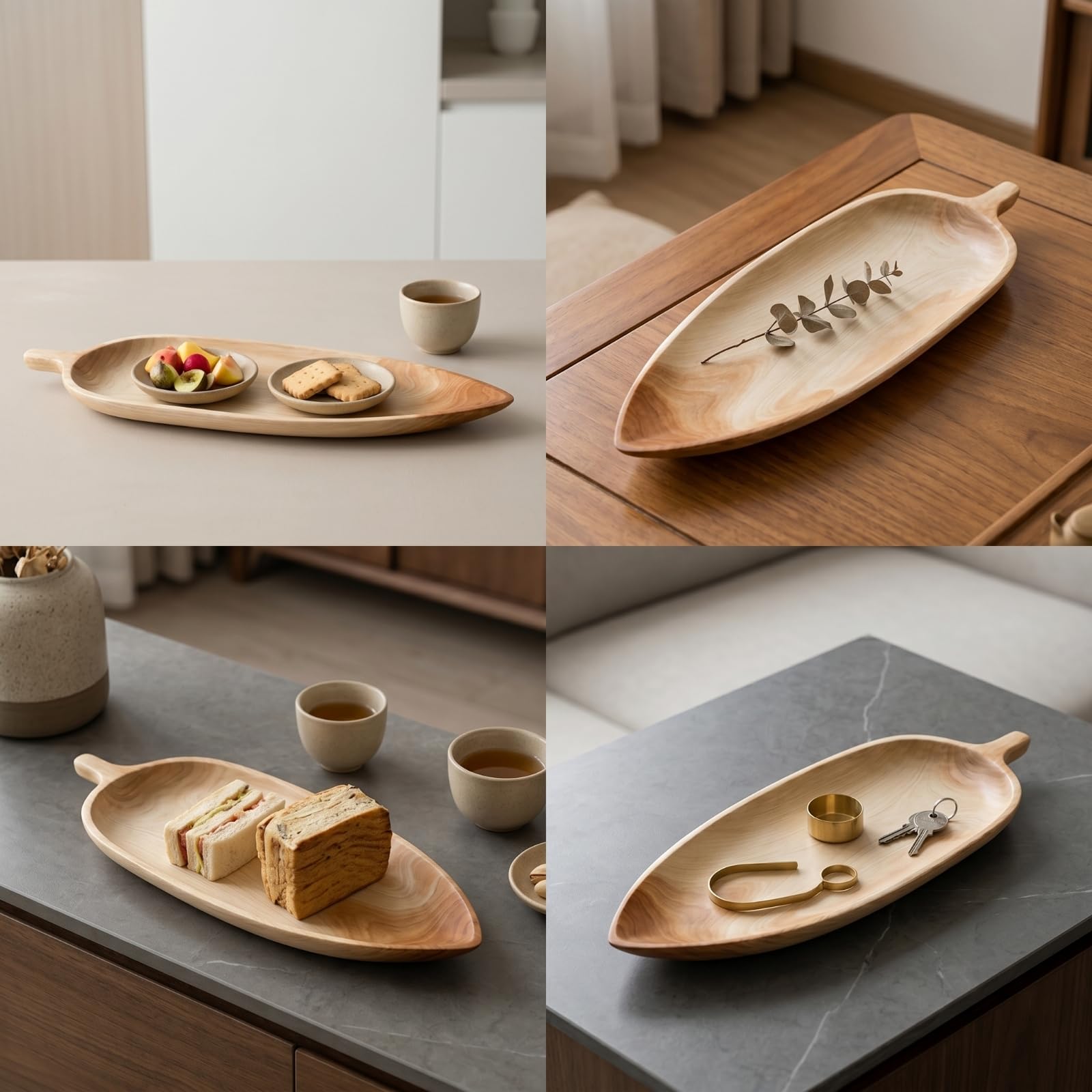 Bandeja de Madera Bandeja para Servir Plato de Servicio Decorativa Fuente para Aperitivos de con Visible y Textura Pulida Adecuada para Té Refrigerios y en Comedor Cocina Sala 45x16x4cm