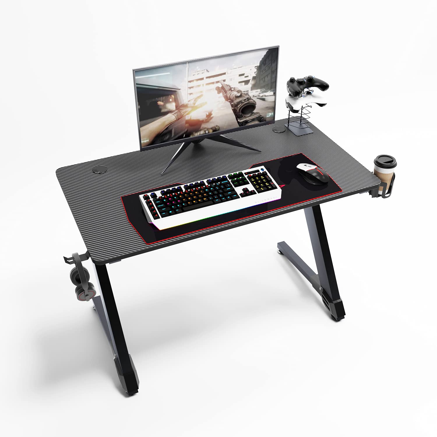 soges 43.3 inch Z-Shaped Gaming Desk, Computer Gamer Desk with