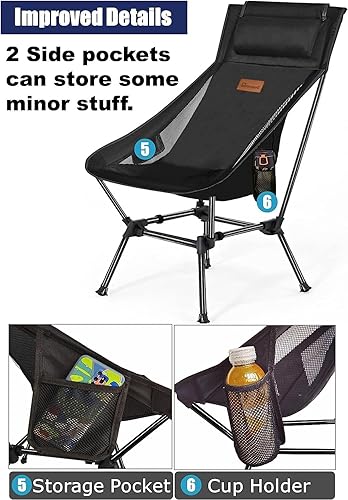 Miniatura 5 de Silla de camping, silla compacta de 2 vías, silla plegable portátil, silla de playa con bolsillo lateral, silla de senderismo ligera 001 (azul)