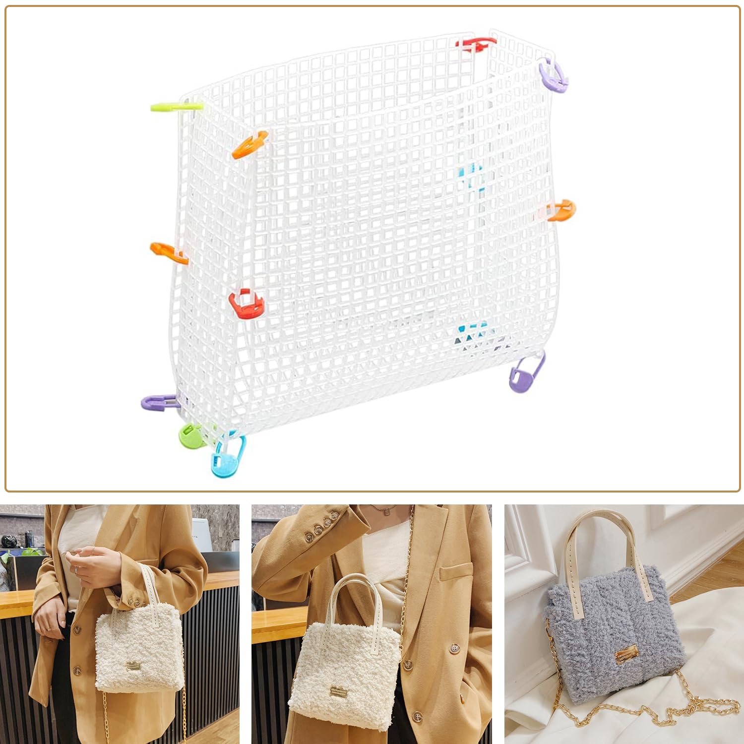 BendJoy® Crochet Kit for DIY Handbag, Mesh Plastic Canvas Sheet for Bag Making, Shoulder Bag Making Materials for Women (Without Yarn), White 4