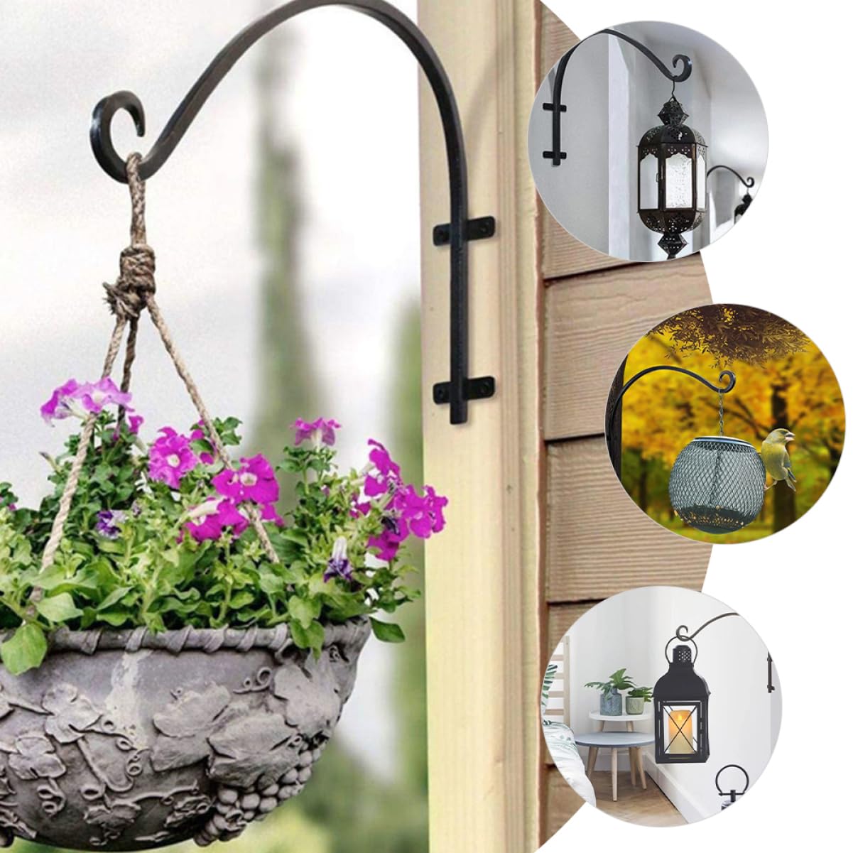Mipcase Staffa per Fioriera Sospesa in Ferro Robusto, Set da 2 Ganci per Cesti Appesi da Parete, Supporto Portavasi per Balcone e Giardino, Facile da Installare, Resistente