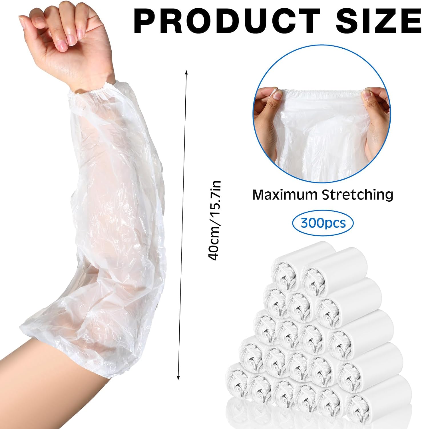 300 Pcs Plastic Disposable Sleeves Arm Protectors Bulk Waterproof Sleeve Protector with Elastic on Cuff, 15.7″ Long(White)