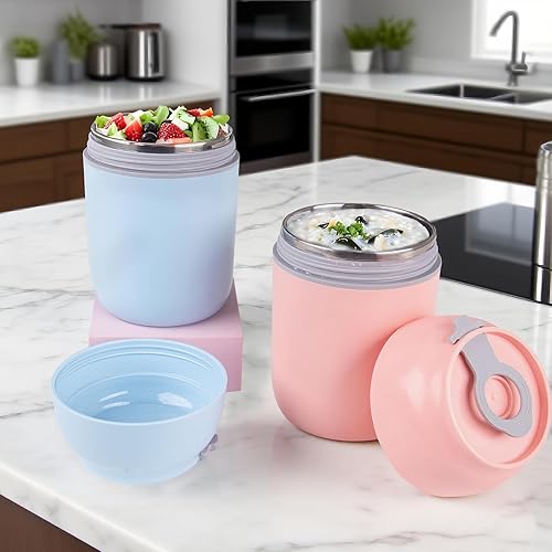 Miniatura 6 de Recipiente aislado para comida caliente con cuchara plegable, lonchera Bento de acero inoxidable al vacío de 16 onzas para adultos, tarros térmicos