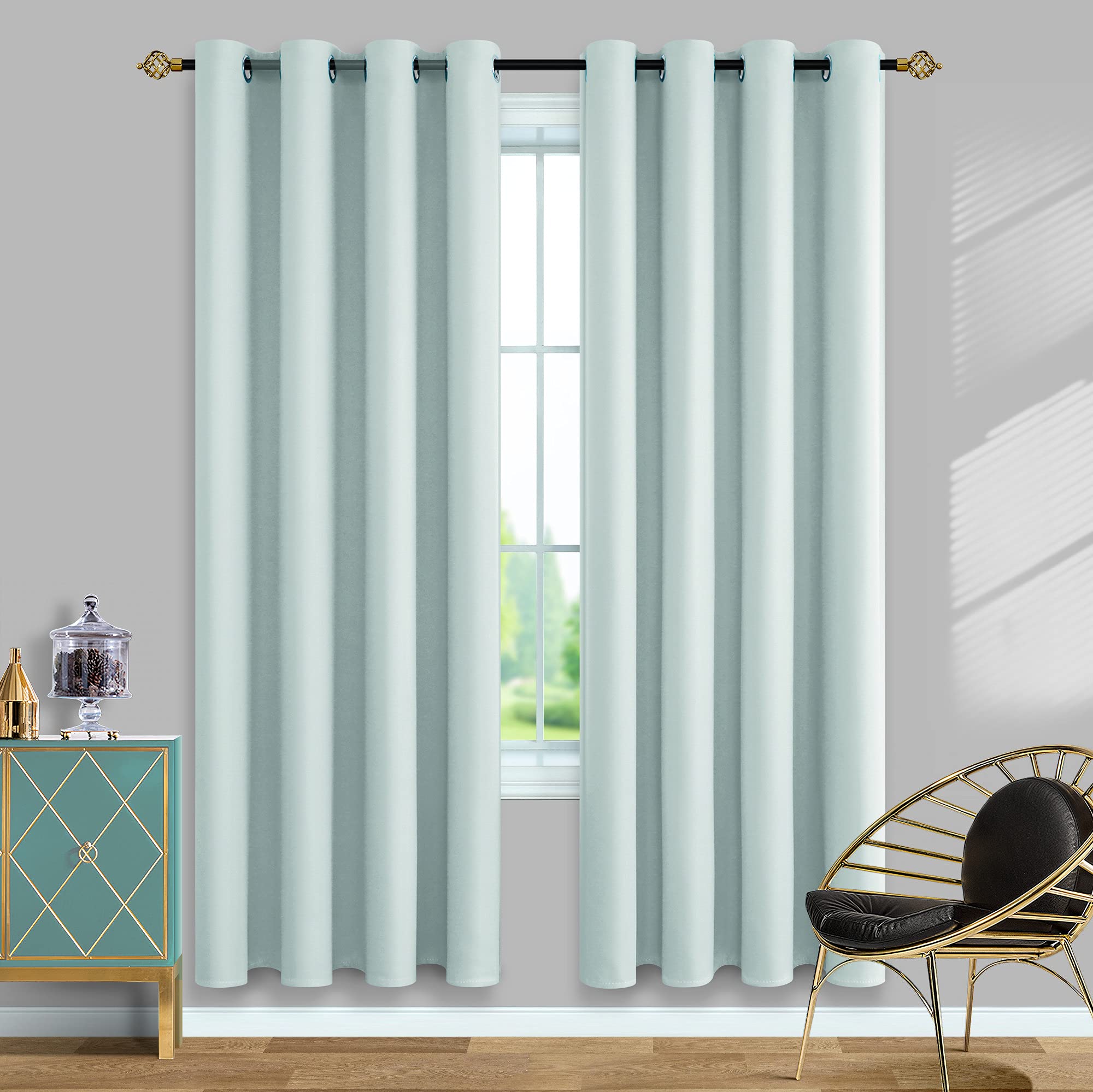 Mrs.NaturallAqua Curtains 84 Inch Length for Bedroom,Thermal Heat Summer Curtains for Living Room,Light Teal/Blue Green