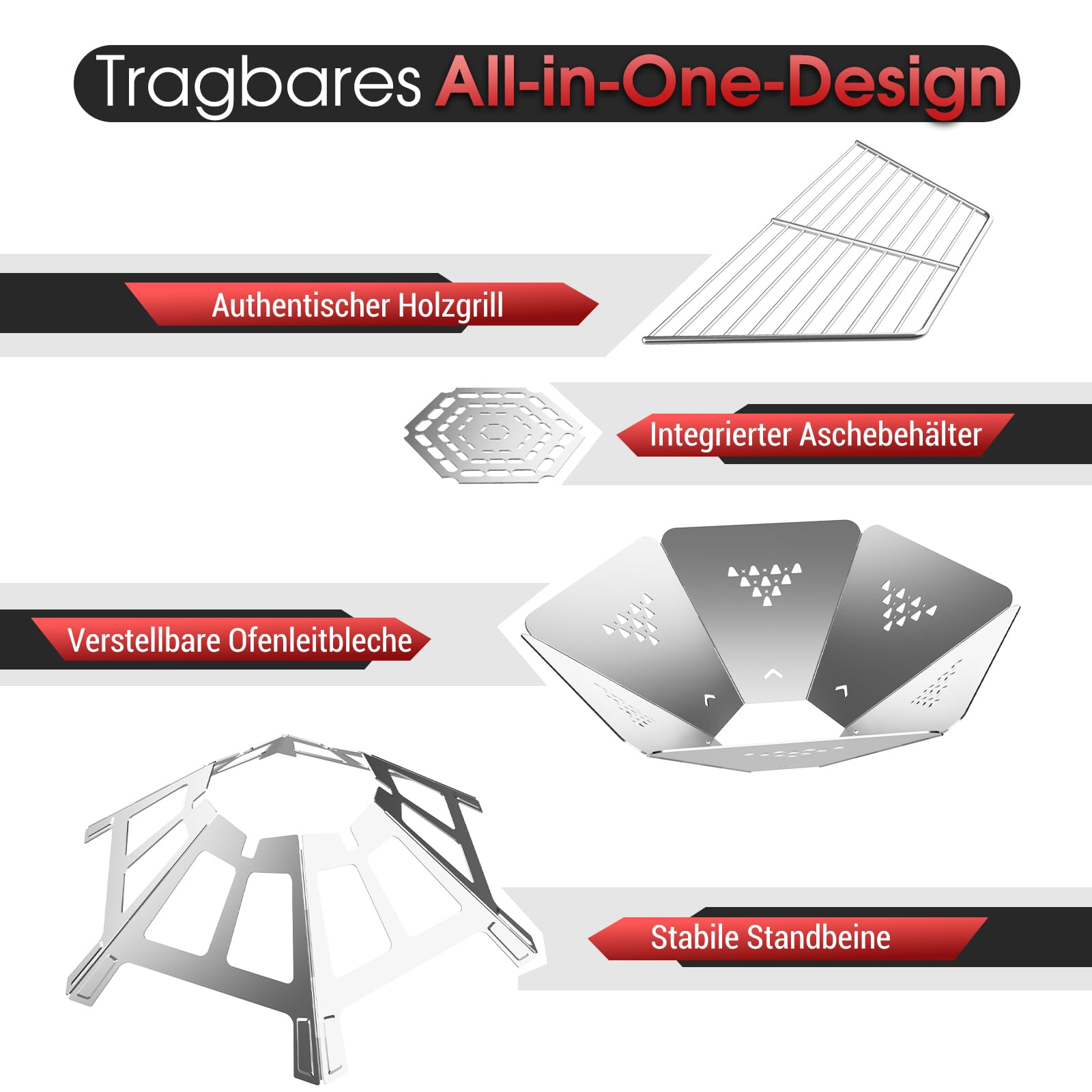 Tragbare Feuerstelle Edelstahl füR Outdoor Den Garten Camping,Dreibein füR Feuerschale Faltbar Mit Grill Grillrost,Camping Feuerschale füR Mit Grillplatte Schaschlikgrill Picknick,Grill AktivitäTen