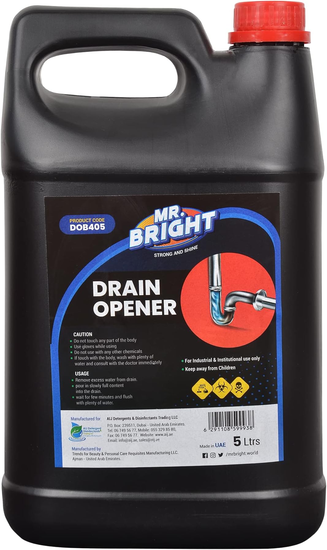 Mr Bright Powerful Drain Opener - Removes Clogs in Sinks, Bathtubs, Limescale Clogs, and Toilets Unblocker, Drain Uncloger 5 Liter