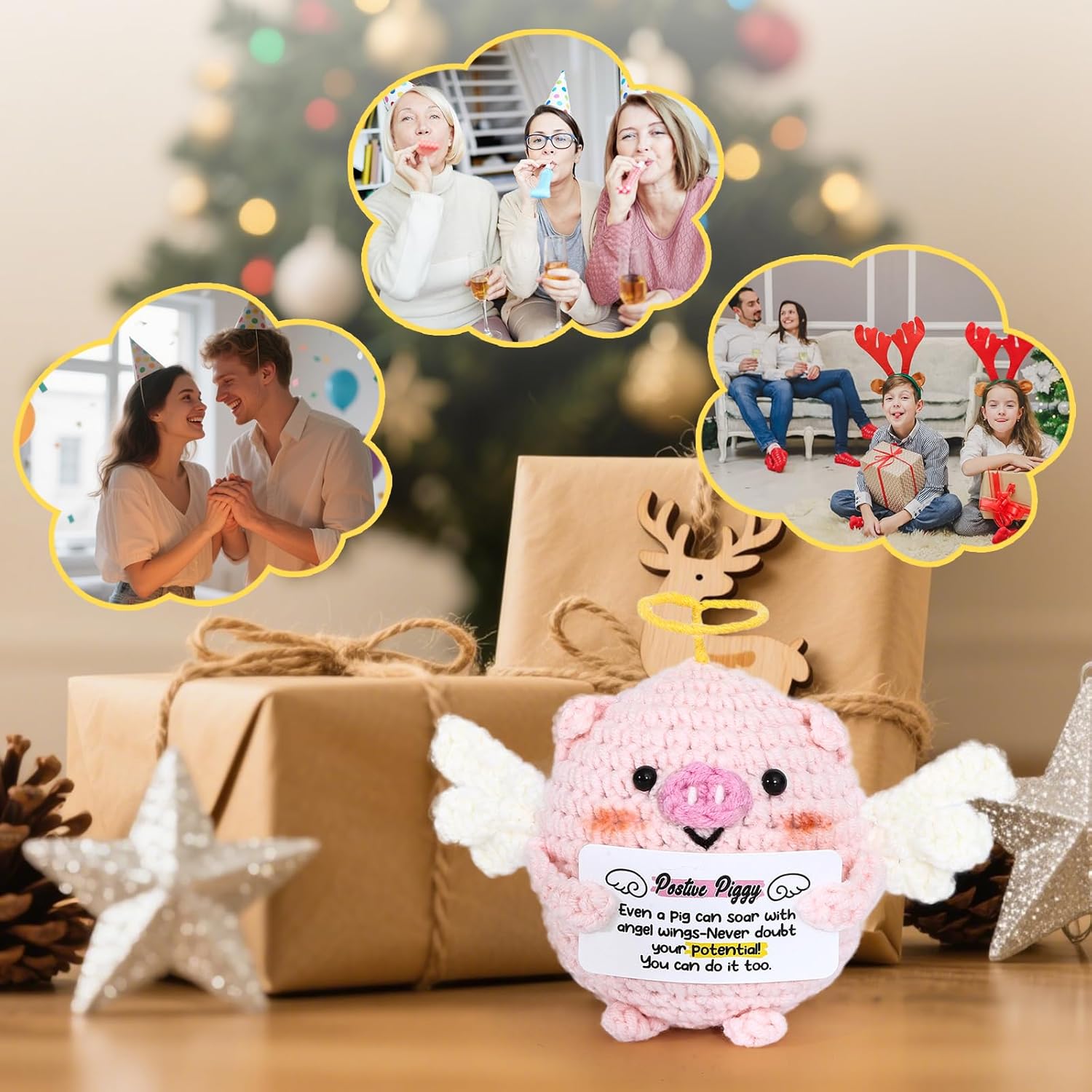 Crochet Animals Piggy,Emotional Support Piggy Positive Inspirational,Positive Birthday Gifts for Women Men Friends Family Yourself,car Decor,Desk Ornament,Living Room Ornament - Image 7