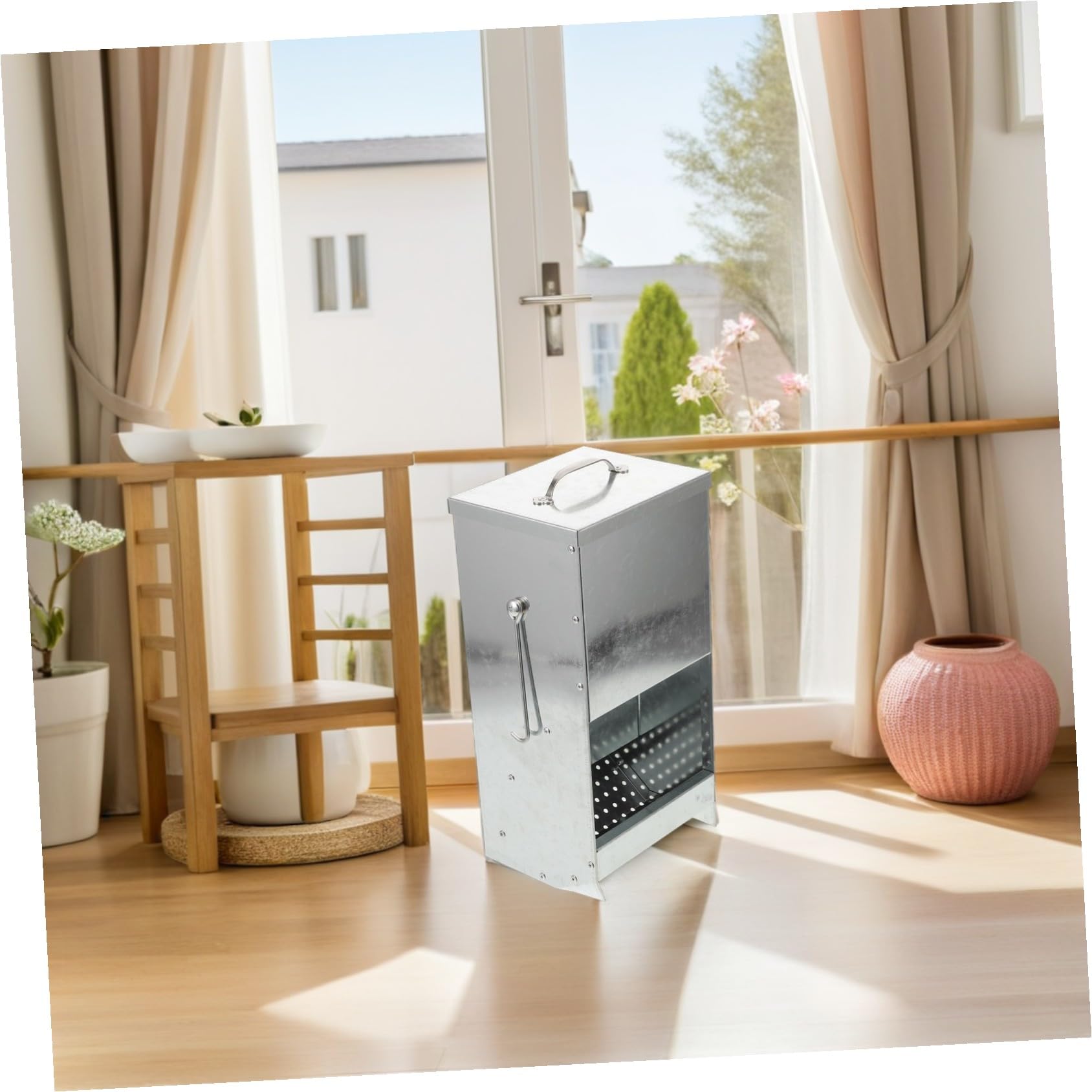 Metall-futterspender mit Deckel und Doppelseitigen Haken Robuster Kaninchen Kleintier-futterautomat für Käfige und Wände Platzsparender Metall-heuraufe für Hasen Meerschweinchen