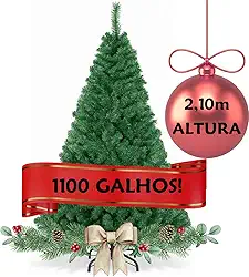 Árvore de Natal Pinheiro Grande Luxo 2,10m Pé Base Ferro 1100 Galhos Cor Verde