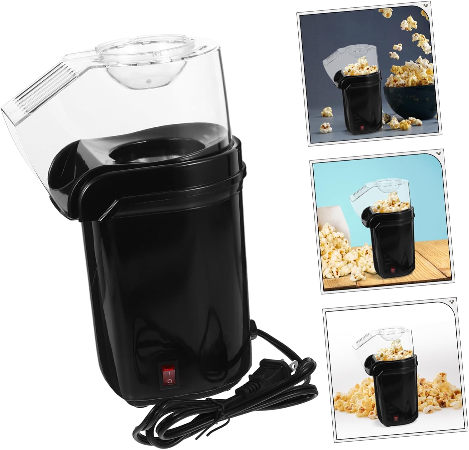 Automatic Hot Air Popcorn Maker Electric Snack Machine with Measuring Scoop Oil Healthy Popcorn Popper for Home Kitchen Black Safe Auto Shutoff
