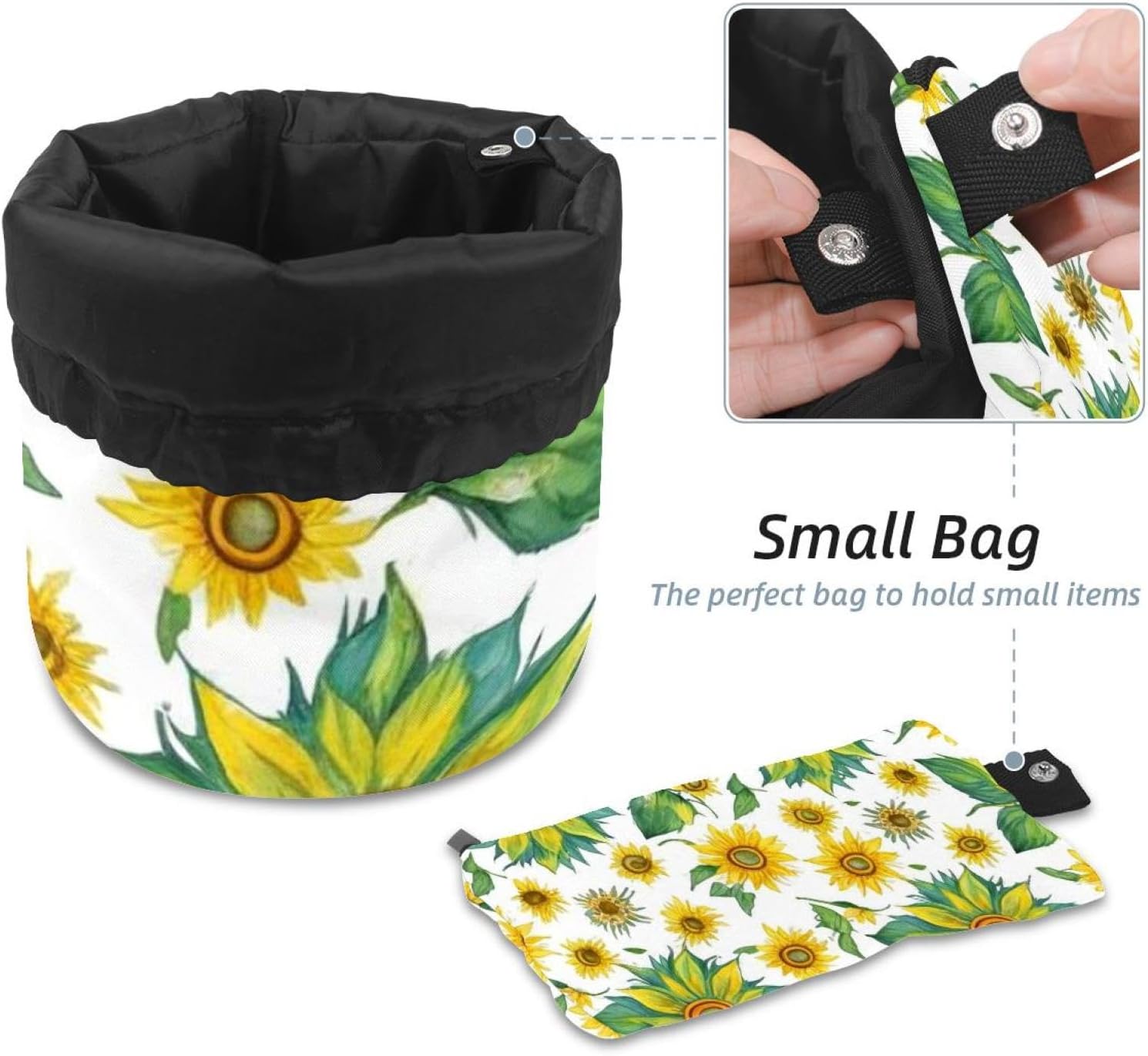 2PCS Colorful Sunflowers-389 Travel Cosmetic Bag Makeup Organizer Bag Bathroom Cases Toiletry Bag with Drawstring (Cylindrical bag and small bag) image 4