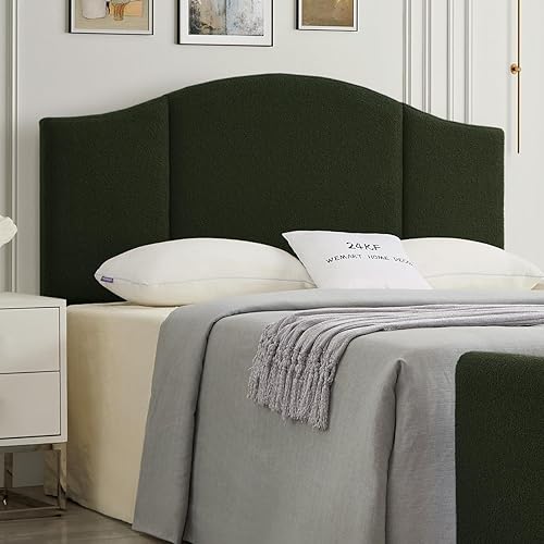 Vista 9 de 24KF Cabecera tapizada de tela teddy suave tamaño Queen, cabecera moderna con borde superior ondulado tamaño Full, 6033-Q-Navy Azul marino