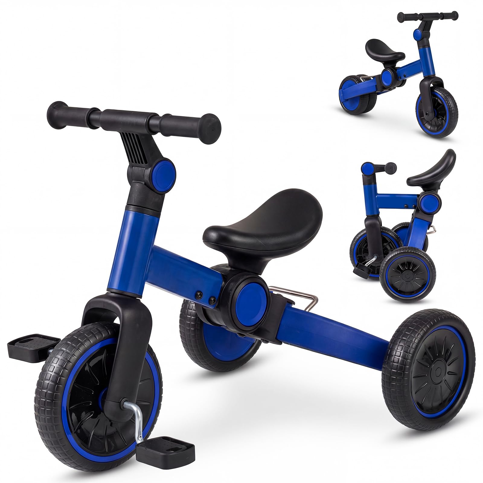 COSTWAY Kids Tricycle Age 2-4 Years Old, Toddler Balance Bike with Removable Pedals, Adjustable Handlebar, Foldable Kids Trikes for Boys Girls (Blue)