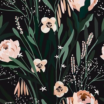 VaryPaper Black Green Pink Floral Wallpaper 17.7x118 Flower Peel and Stick Wallpaper Self Adhesive Vinyl Roll Removable Decorative Floral Contact Paper for Bedroom Wall Decor Cabinets Shelf Liners