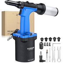 Self-Suction Pneumatic Rivet Gun Kit 3/32", 1/8", 5/32", 3/16", 1/4" Lightweight Air Riveter Pulling pressure 3086 lbf with Extra jaws, Air inlet NPT 1/8"