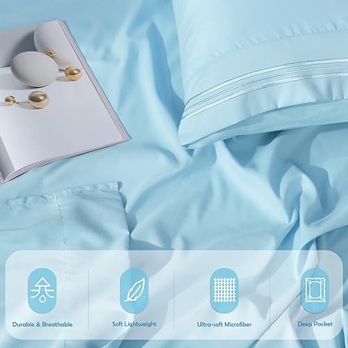 Miniatura 3 de REDKEY Juego de sábanas de tamaño Queen con bolsillo profundo, 4 piezas transpirables y fundas de almohada, juego de sábanas de poliéster resistente