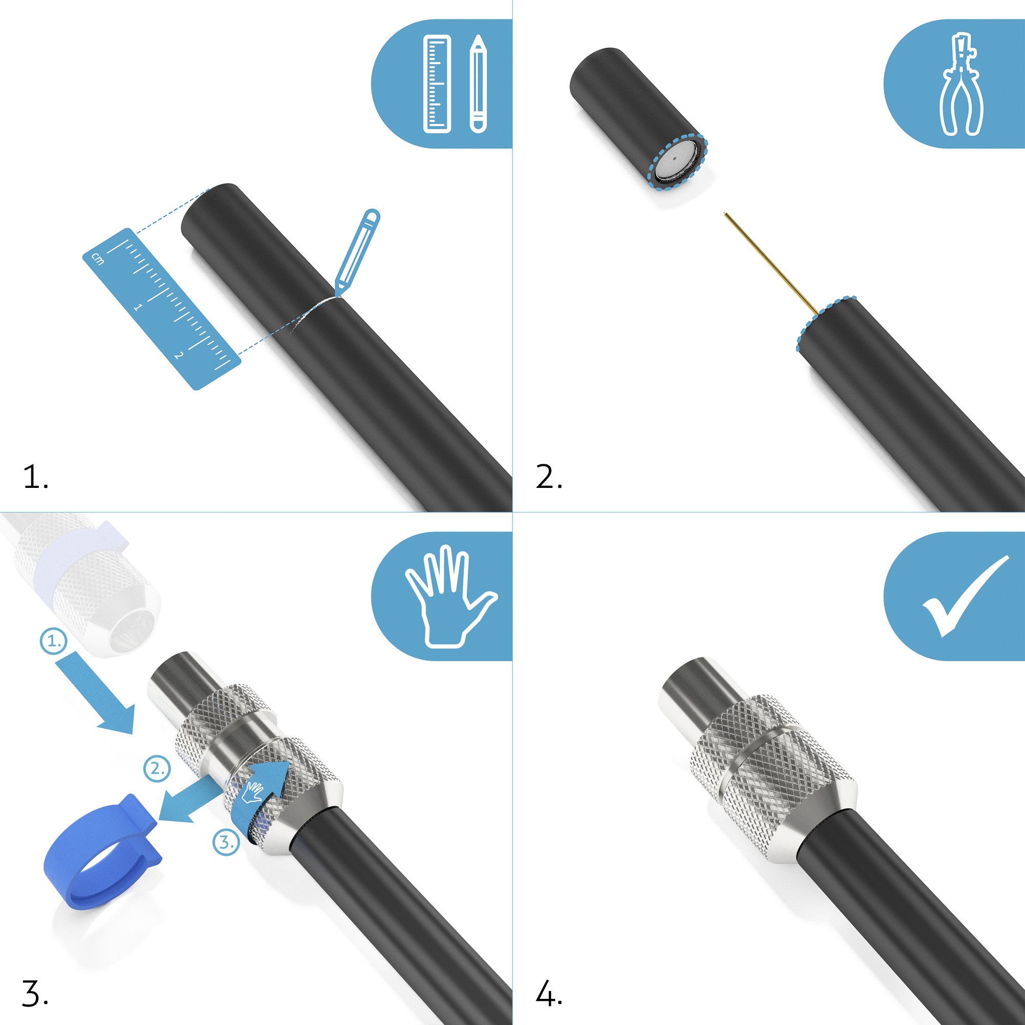 Sonero, IEC socket for satellite cable antenna cable, coaxial cable with diameter 6.5-7.5 mm, easy self-assembly, chrome, set of 10 - Image 4