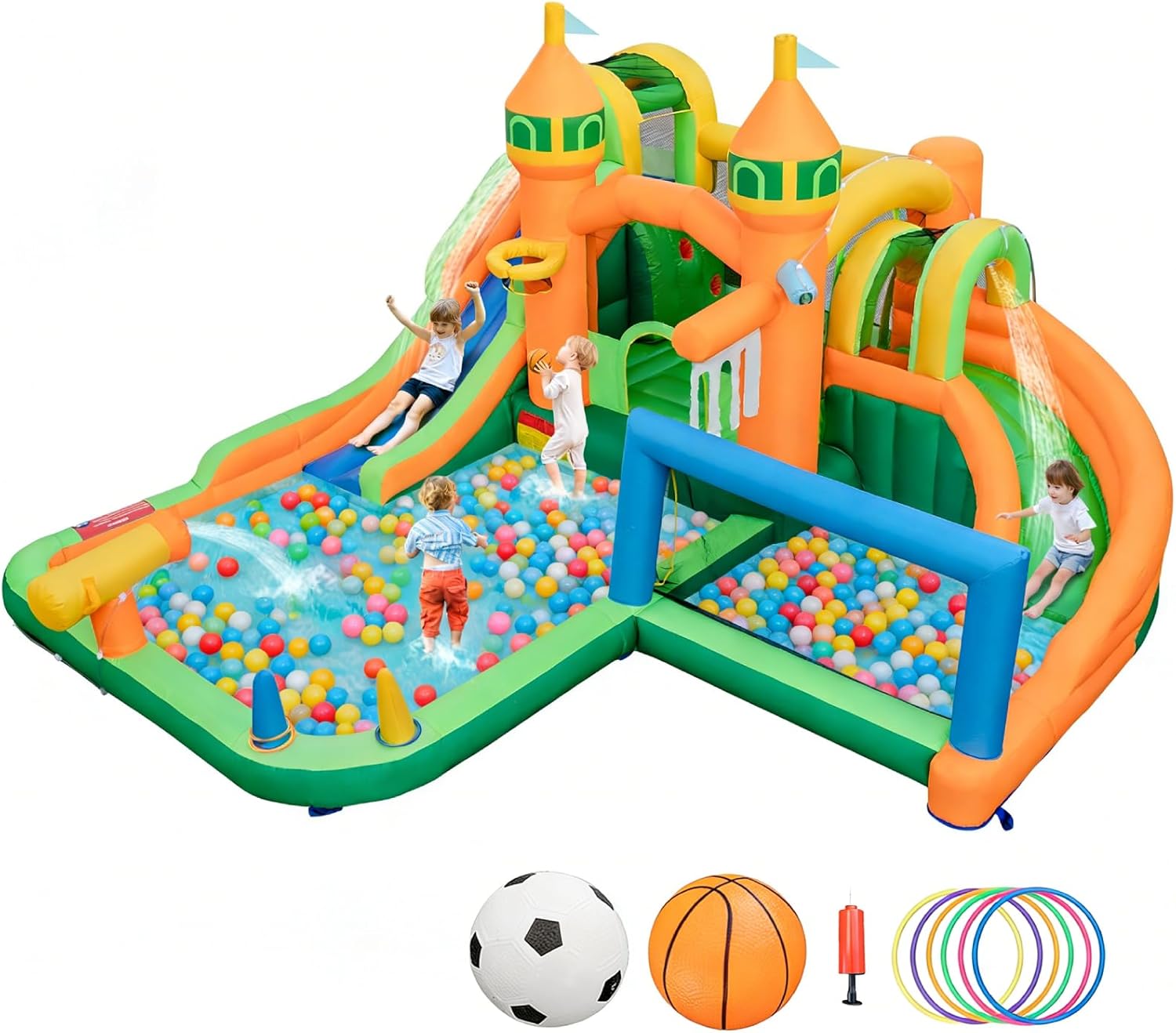 BOUNTECH Inflatable Water Slide, 9 in 1 Dual Slides Kids Water Park Jump Castle Water Soccer, Big Splash Pool, Water Slides Inflatables for Kids, Water Slide Bounce House for Outdoor Backyard Party
