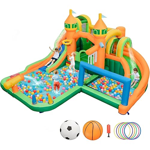 BOUNTECH Inflatable Water Slide, 9 in 1 Dual Slides Kids Water Park Jump Castle Water Soccer, Big Splash Pool, Water Slides Inflatables for Kids, Water Slide Bounce House for Outdoor Backyard Party